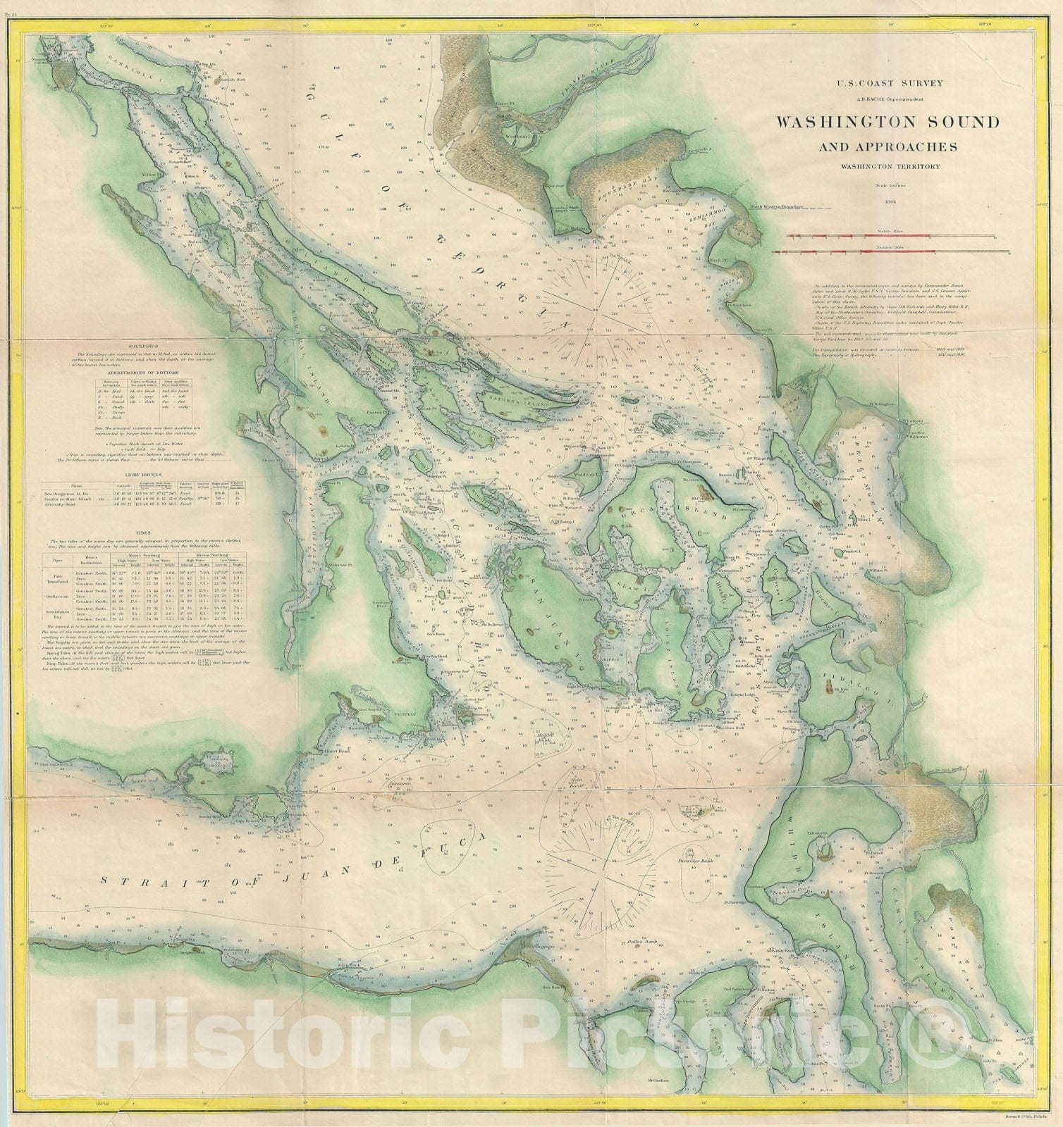 Historic Map : Washington Sound, Washington, U.S. Coast Survey, 1866, Vintage Wall Art