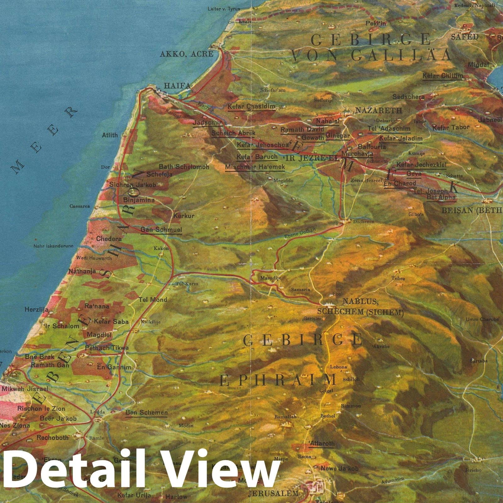 Historic Map : Bird's Eye View Israel / Palestine, Herrmann, 1931, Vintage Wall Art