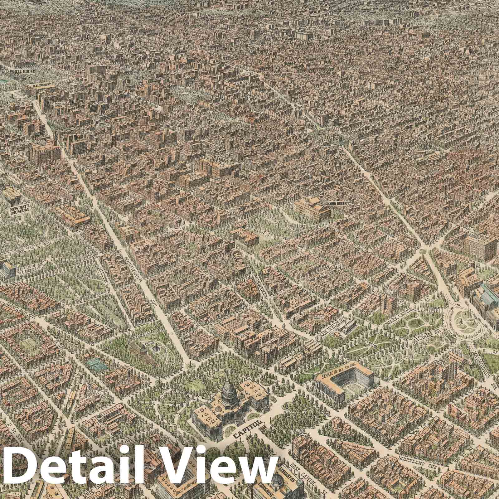 Historic Map : Bird's Eye View Olsen Pictorial Bird's Eye View Map of Washington, D.C., 1923, Vintage Wall Art