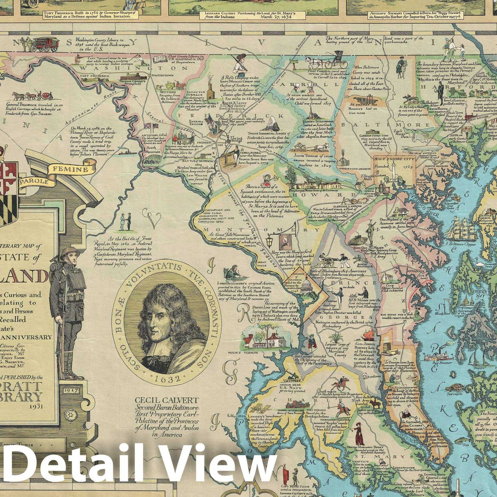 Historic Map : Pictorial Maryland, Tunis, 1931, Vintage Wall Art