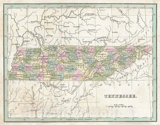 Historic Map : Tennessee, BraArtd, 1835, Vintage Wall Art