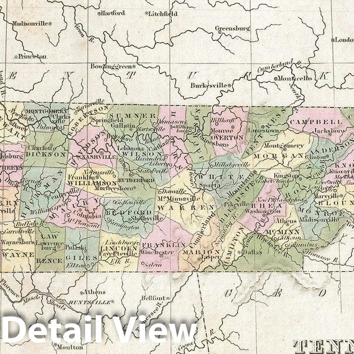 Historic Map : Tennessee, BraArtd, 1835, Vintage Wall Art