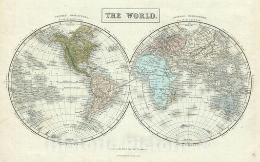 Historic Map : The World in Two Hemispheres, Black, 1851, Vintage Wall Art