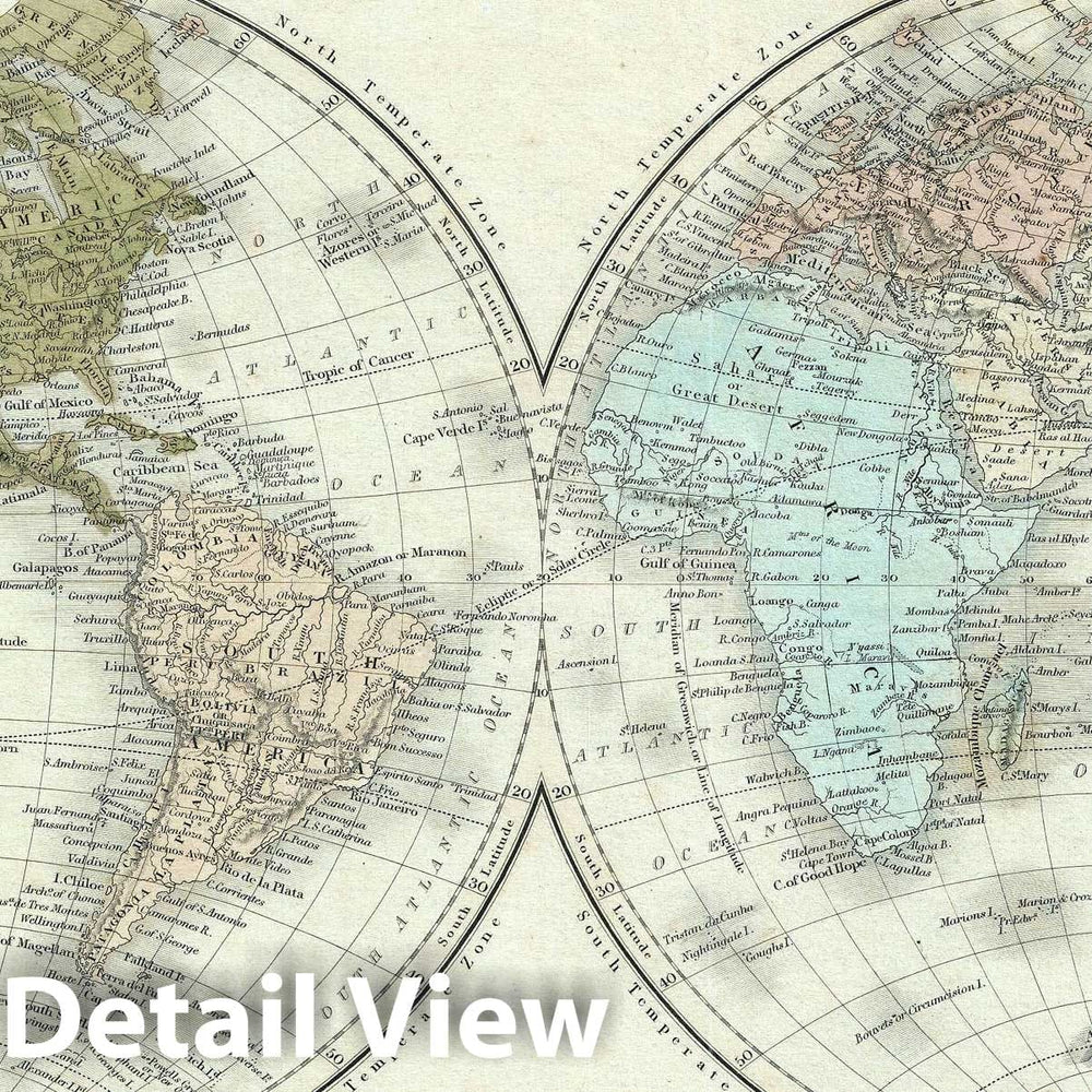 Historic Map : The World in Two Hemispheres, Black, 1851, Vintage Wall Art