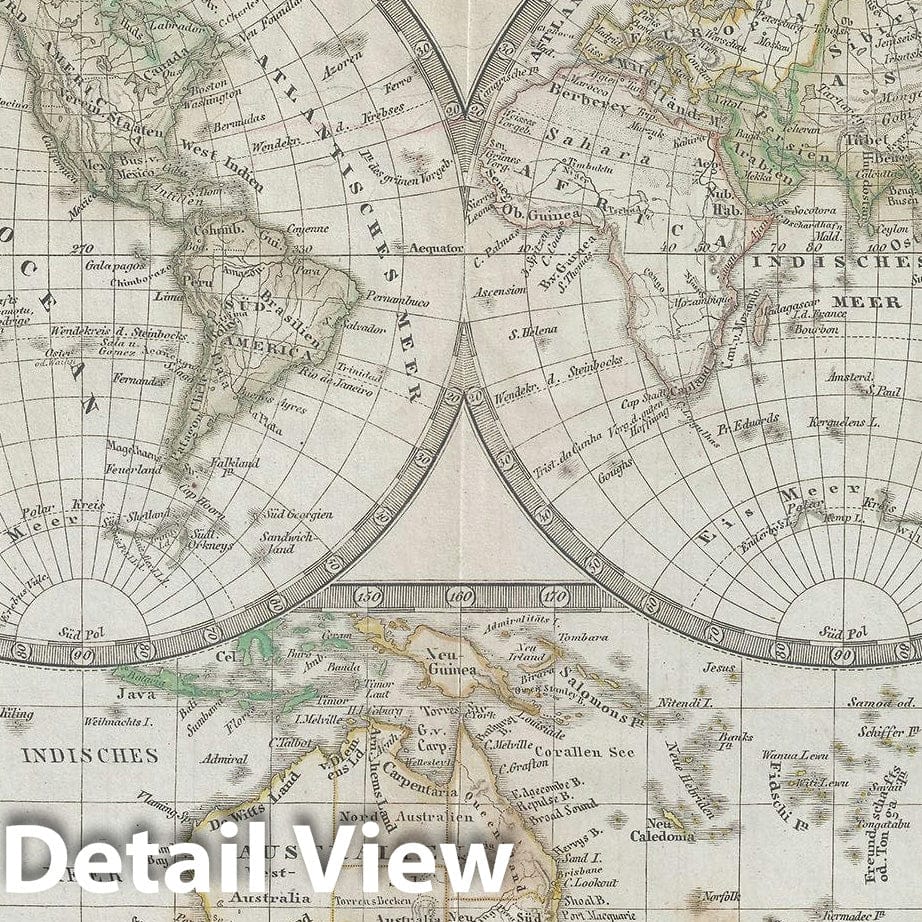 Historic Map : The World, Stieler Hemisphere, 1862, Vintage Wall Art