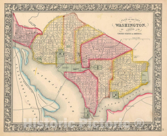 Historic Map : Plan of Washington D. C., Mitchell, 1864 v1, Vintage Wall Art