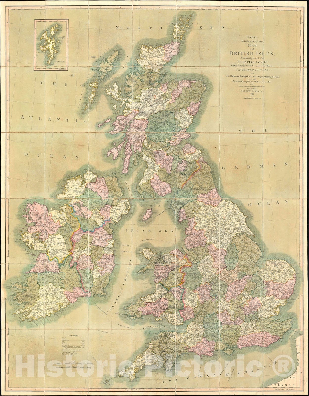 Historic Map : The British Isles, Cary, 1833, Vintage Wall Art