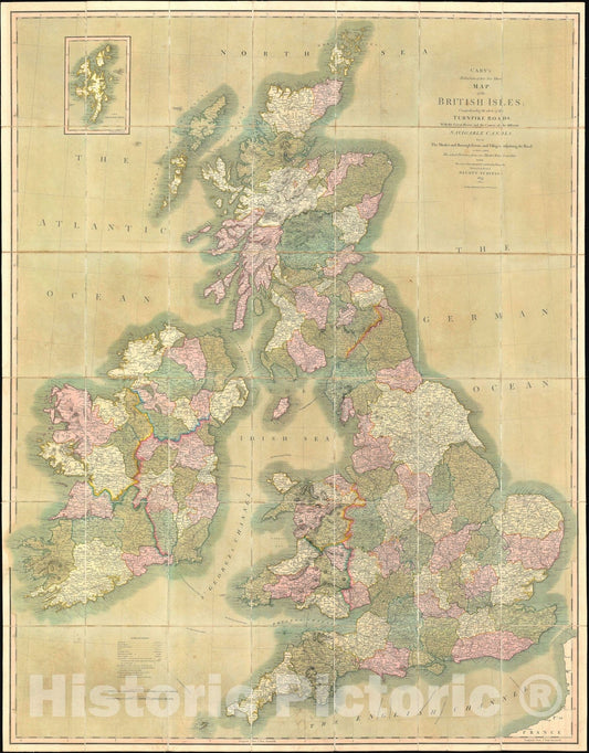Historic Map : The British Isles, Cary, 1833, Vintage Wall Art