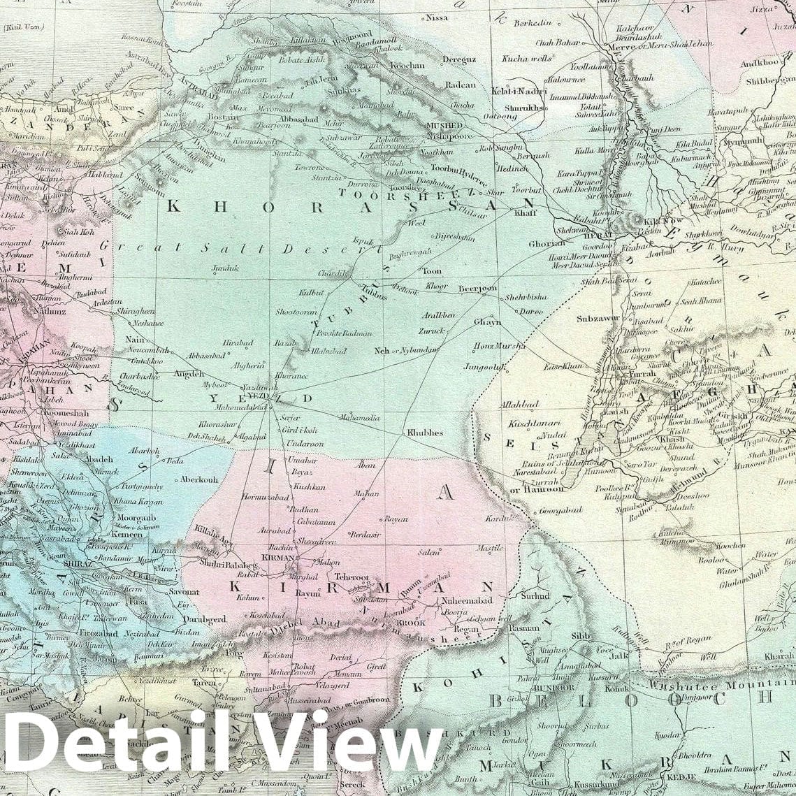 Historic Map : Persia and Afghanistan, Black, 1851, Vintage Wall Art