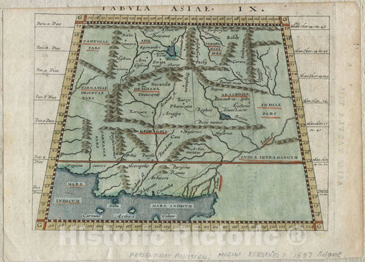 Historic Map : Pakistan, Iran and Afghanistan, Ptolemy - Magini - Keschedt, 1597, Vintage Wall Art