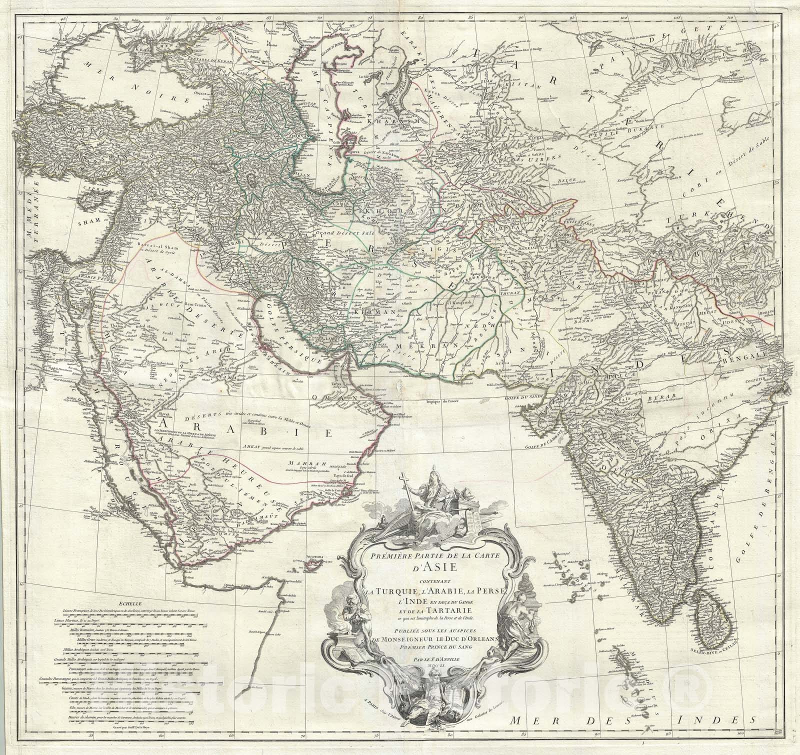 Historic Map : Persia, Arabia, and India, D'Anville, 1751, Vintage Wall Art