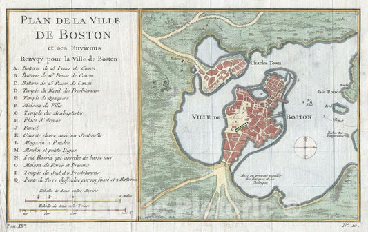 Historic Map : Boston, Massachusetts, Bellin, 1756 v2, Vintage Wall Art