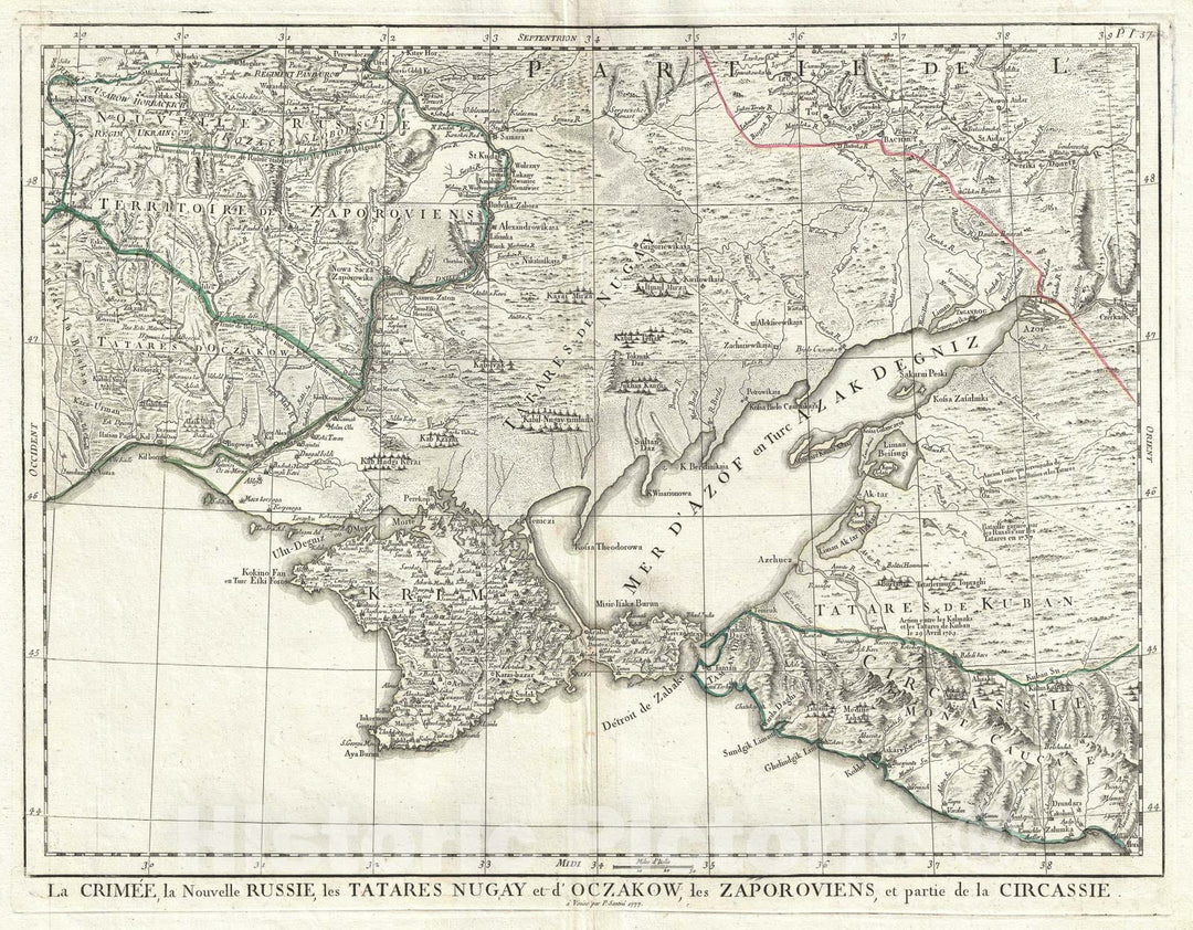 Historic Map : The Crimean Peninsula and Ukraine, Santini, 1777, Vintage Wall Art