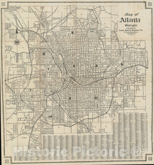 Historic Map : Plan of Atlanta, Georgia, Lester Book, 1924, Vintage Wall Art