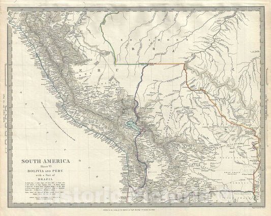 Historic Map : Bolivia and Peru, S.D.U.K., 1844, Vintage Wall Art