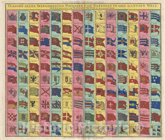 Historic Map : Seutter and Lotter Nautical Flag Chart, 1764, Vintage Wall Art