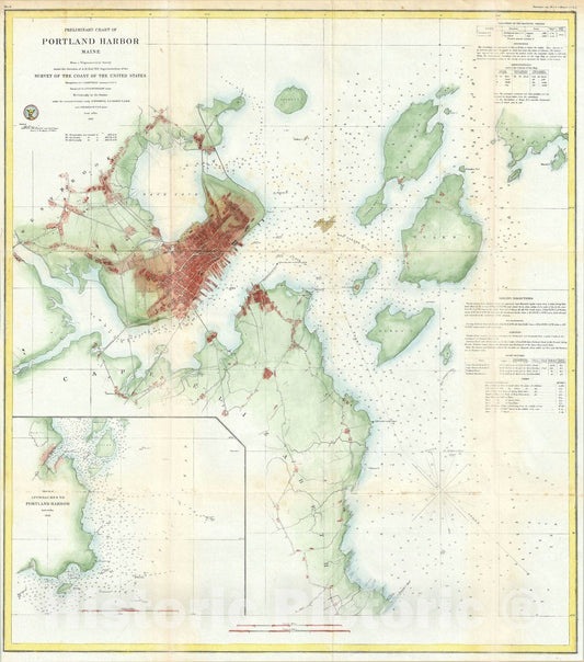 Historic Map : Nautical Chart Portland Harbor, Maine, U.S. Coast Survey, 1859, Vintage Wall Art