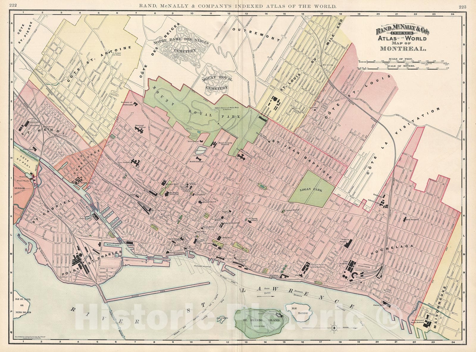 Historic Map : Montreal, Canada, Rand McNally, 1893, Vintage Wall Art