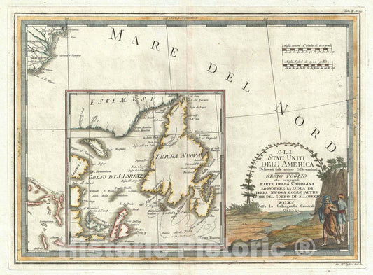 Historic Map : Newfoundland, Canada and Cape Fear, North Carolina, Cassini, 1797, Vintage Wall Art