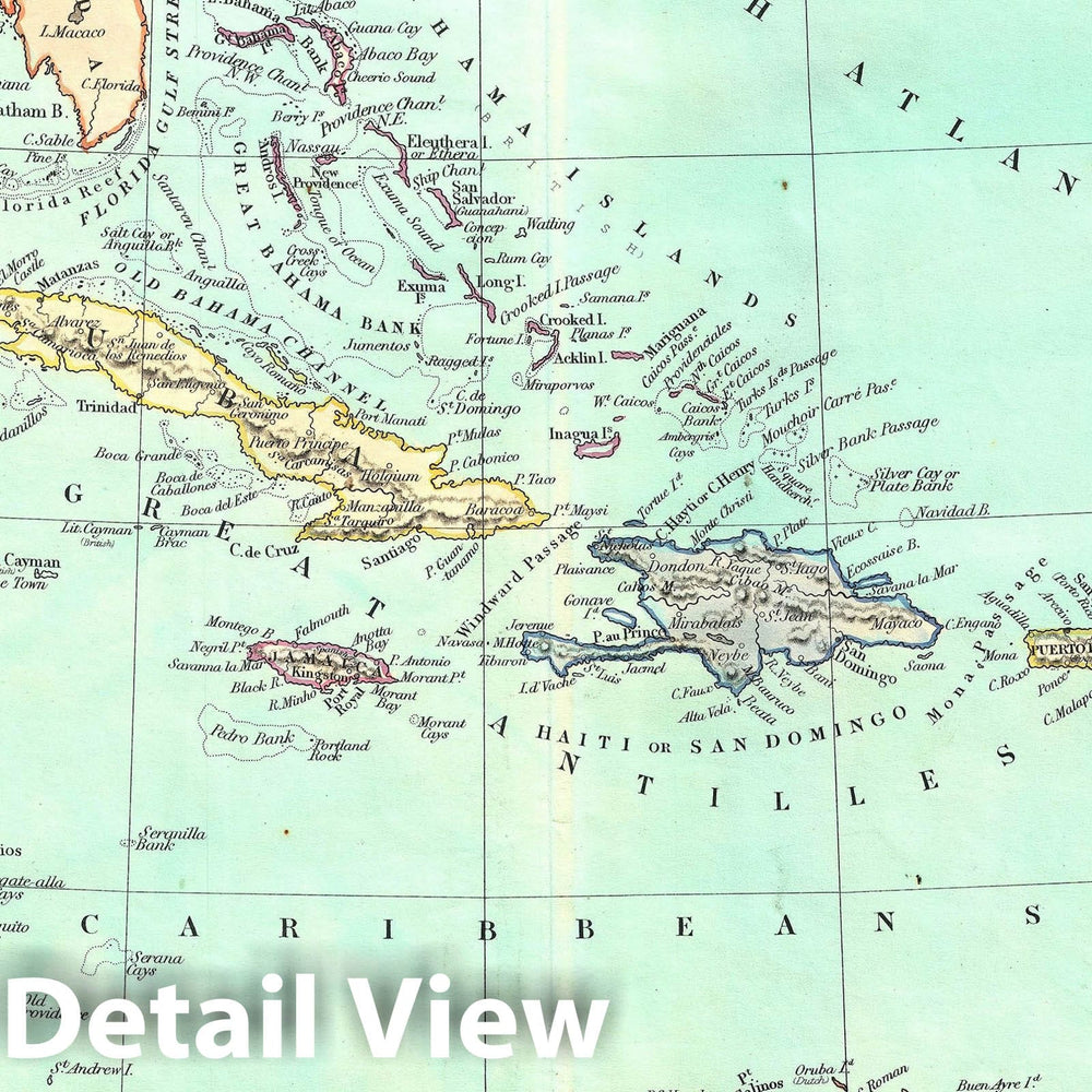 Historic Map : West Indies, Cruchley, 1852, Vintage Wall Art