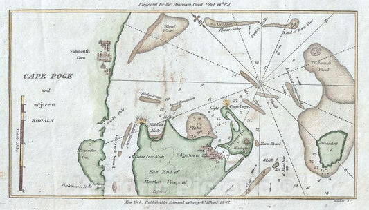 Historic Map : Cape Poge, Martha's Vineyard, Massachusetts, Blunt, 1842, Vintage Wall Art