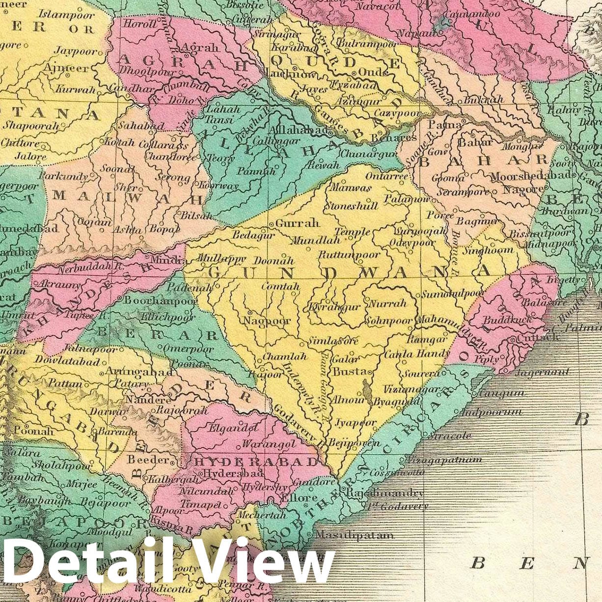 Historic Map : India, Finley, 1828, Vintage Wall Art