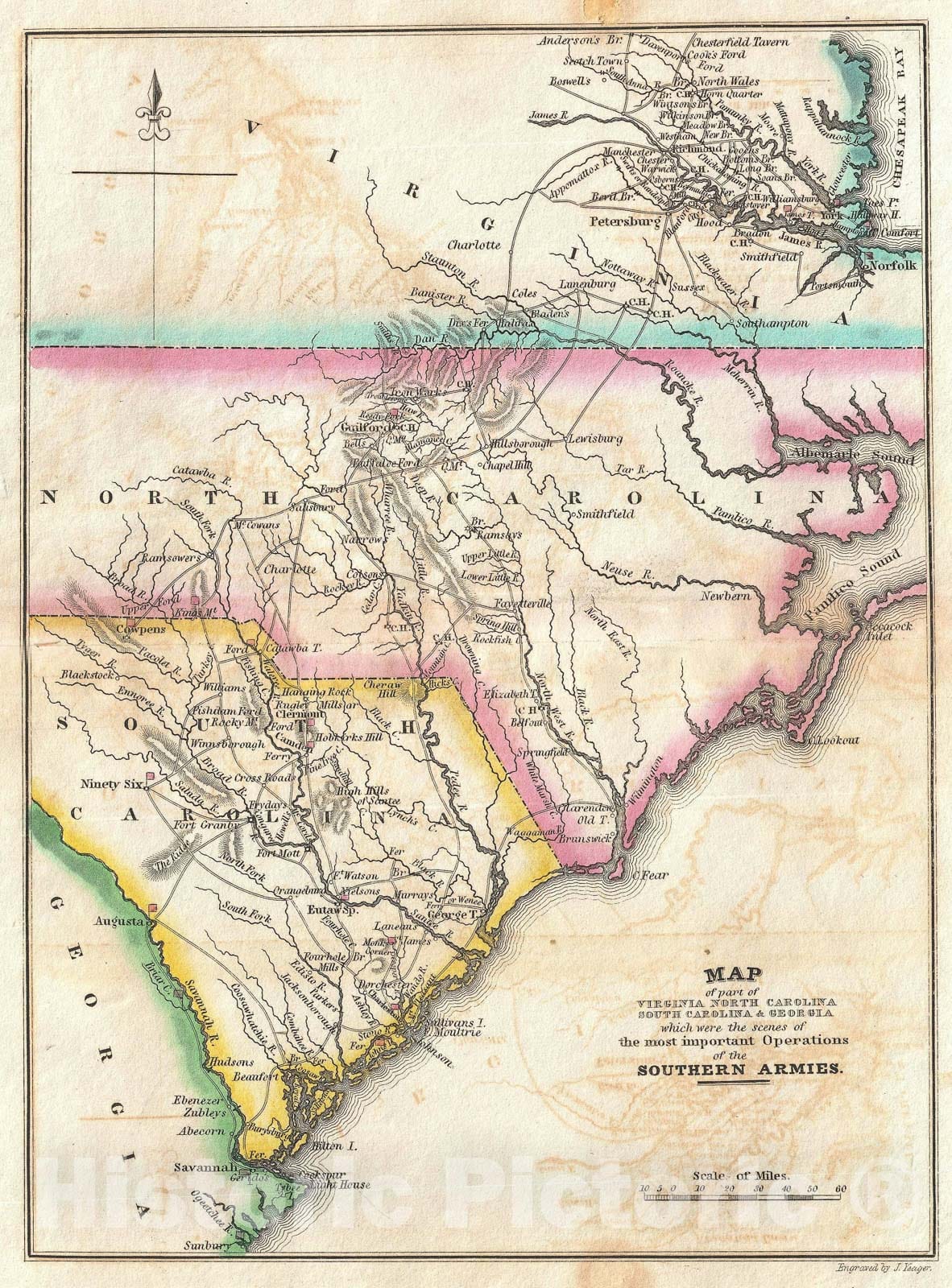 Historic Map : Virginia, North Carolina and South Carolina, Marshall, 1832, Vintage Wall Art
