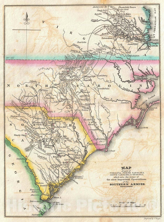 Historic Map : Virginia, North Carolina and South Carolina, Marshall, 1832, Vintage Wall Art