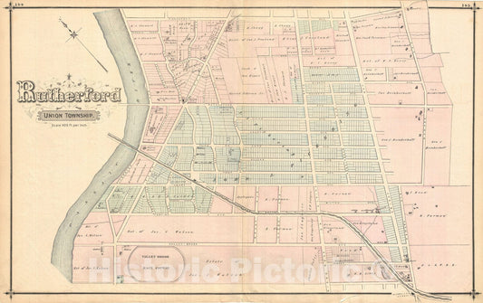 Historic Map : Southern Rutherford, New Jersey, Walker, 1876, Vintage Wall Art