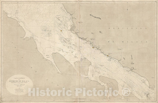 Historic Map : Nautical Chart The Strait of Malacca, Direccion Hydrografica, 1864, Vintage Wall Art