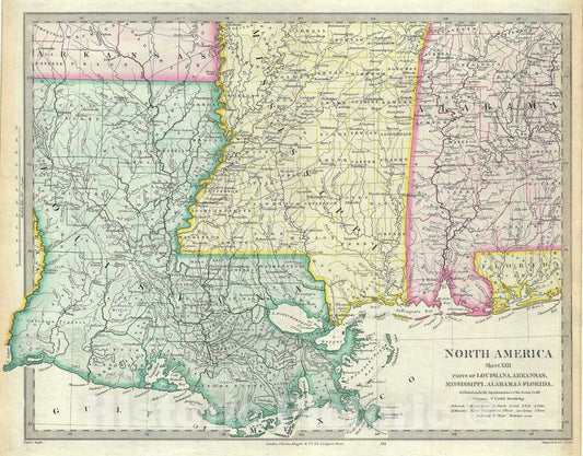 Historic Map : Mississippi, Louisiana and Alabama, S.D.U.K., 1848, Vintage Wall Art