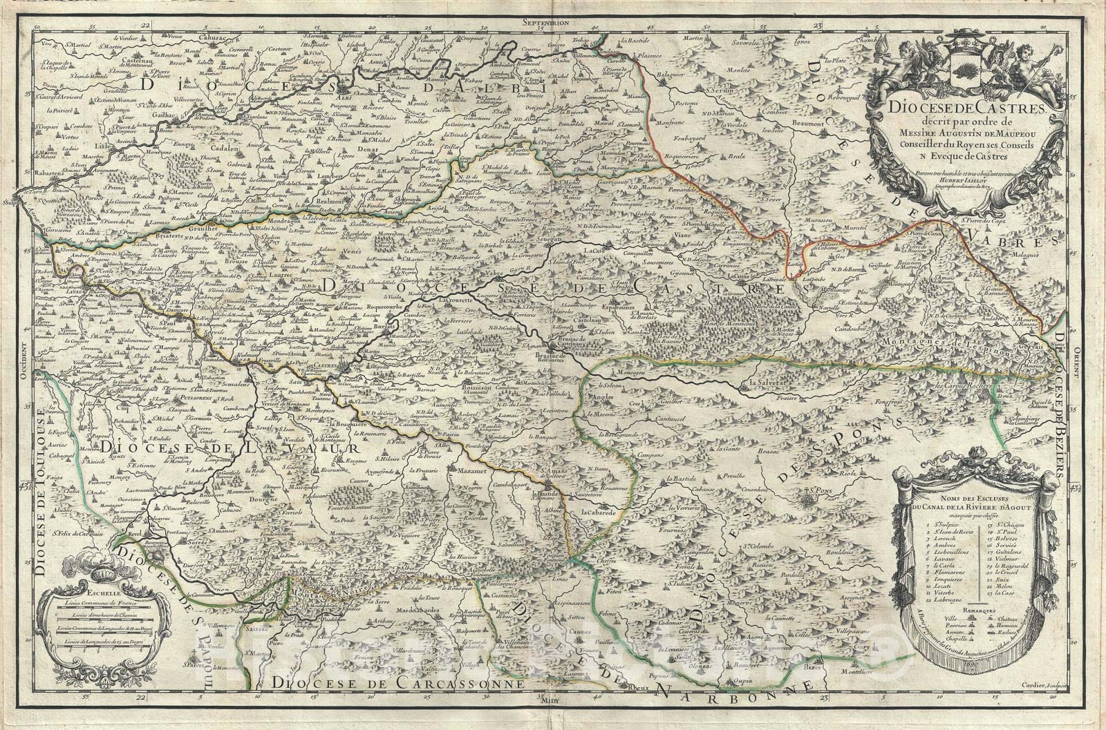 Historic Map : Castres Region in Tarn, France, Jaillot, 1690, Vintage Wall Art