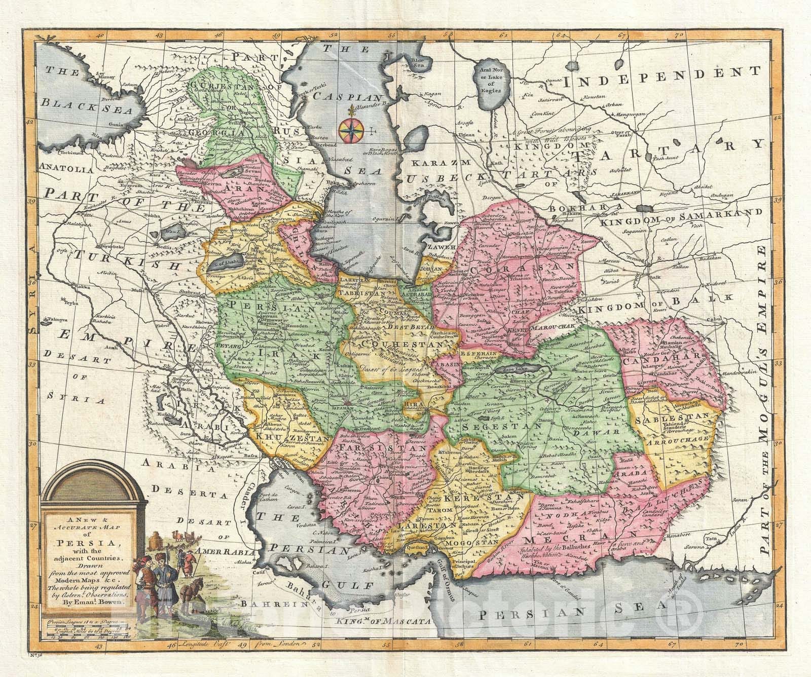 Historic Map : Persia "Iran, Iraq, Afghanistan", Bowen, 1747, Vintage Wall Art