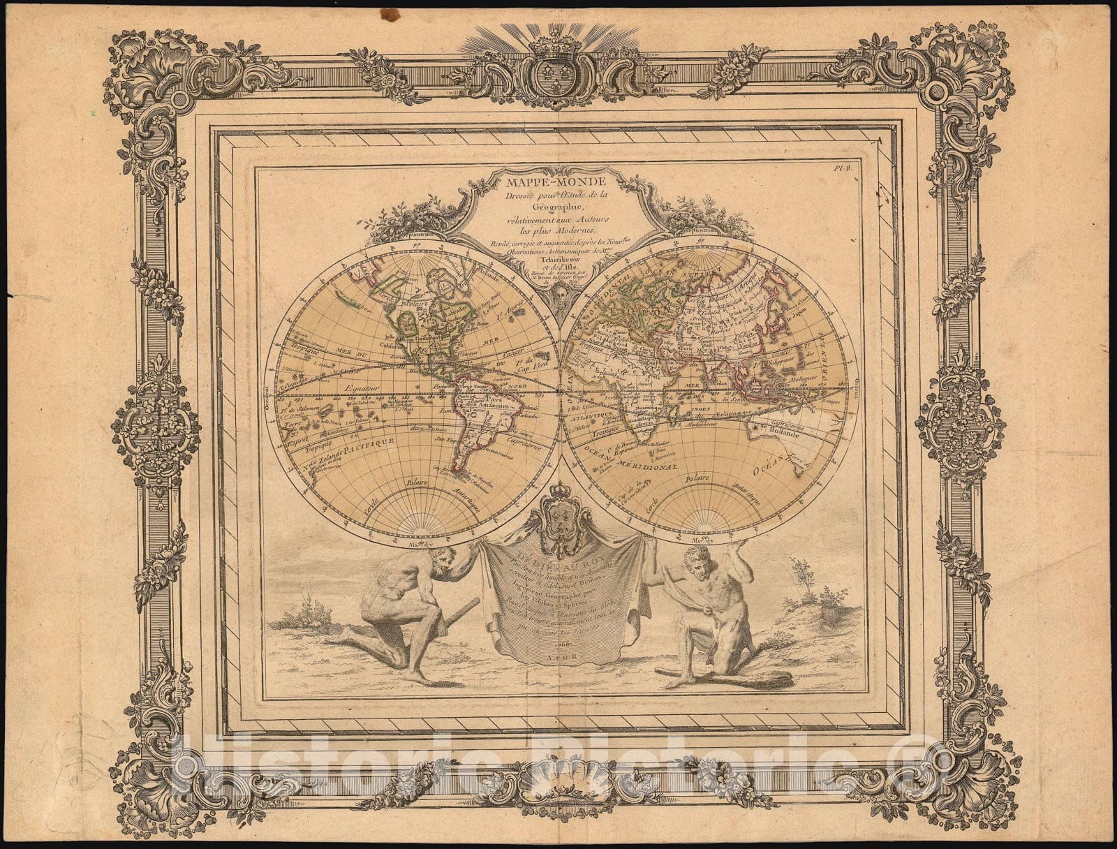 Historic Map : The World, Brion, 1766, Vintage Wall Art