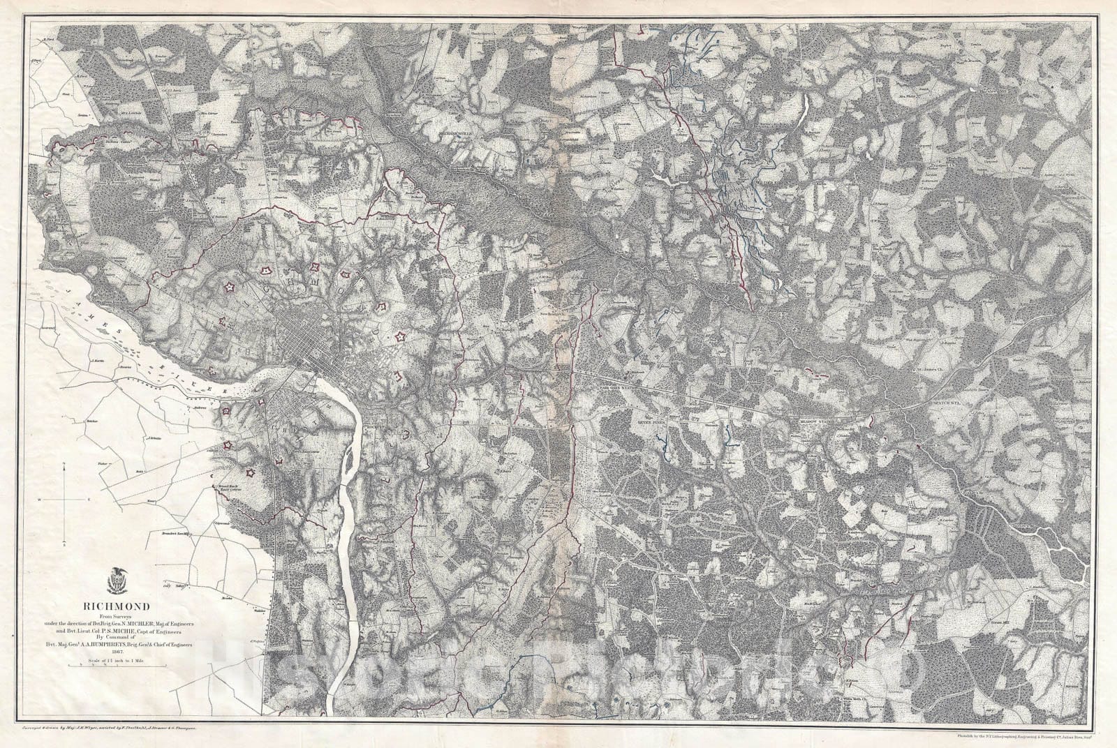 Historic Map : The Defenses and Siege of Richmond, Virginia, Weyss, 1867, Vintage Wall Art