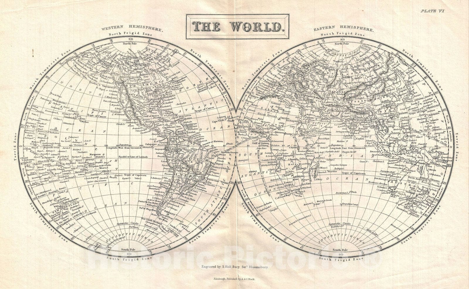 Historic Map : The World, Black, 1860, Vintage Wall Art
