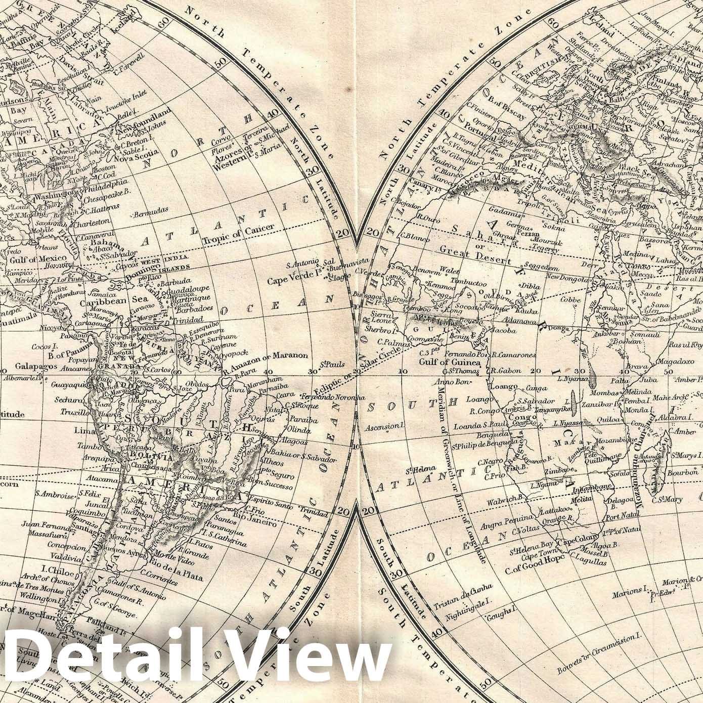 Historic Map : The World, Black, 1860, Vintage Wall Art