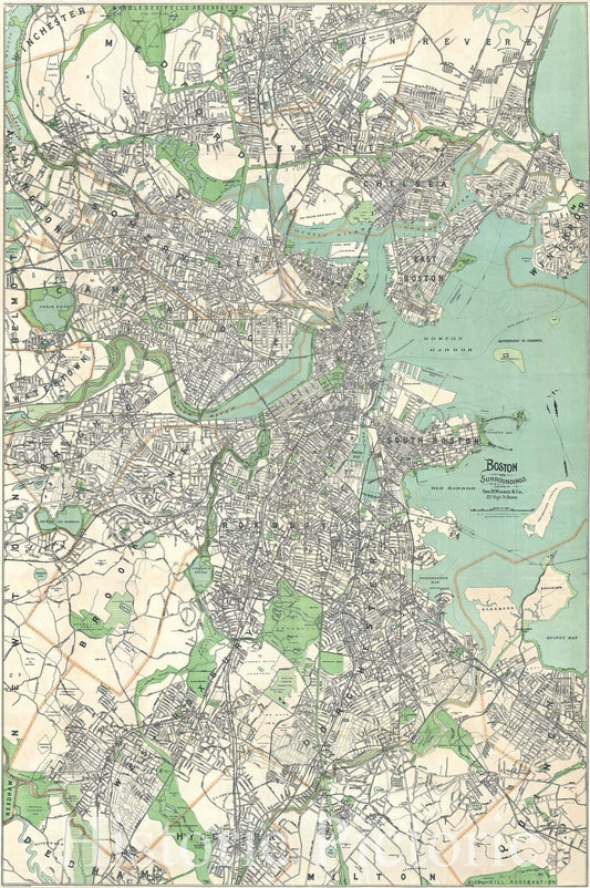 Historic Map : Plan of The City of Boston, Massachusetts, Walker, 1908, Vintage Wall Art