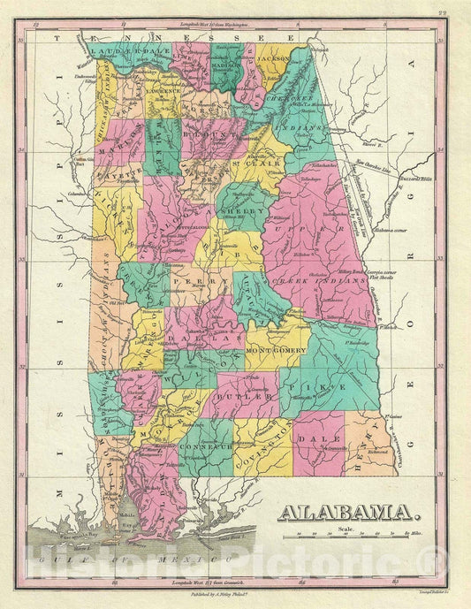 Historic Map : Alabama, Finley, 1828, Vintage Wall Art