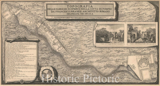 Historic Map : Plan of Ancient Pompeii, Italy, Piranesi, 1785, Vintage Wall Art