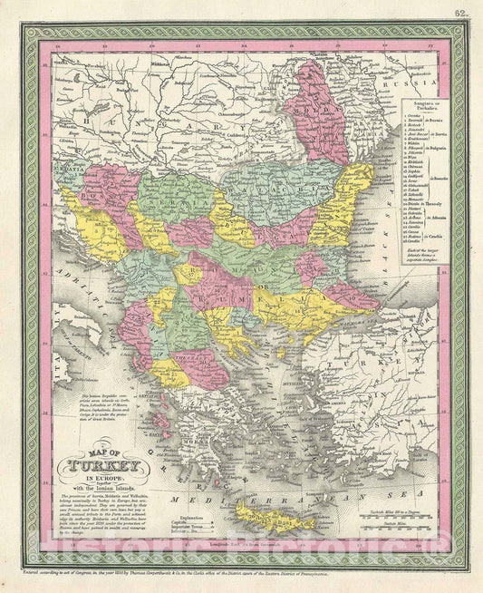 Historic Map : Greece and The Balkans, Mitchell, 1854, Vintage Wall Art
