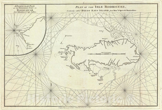 Historic Map : Nautical Chart The Isle Rodrigues, Mauritius, Laurie and Whittle, 1794, Vintage Wall Art
