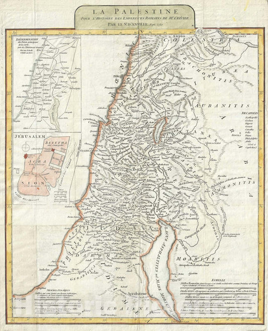 Historic Map : Palestine, Israel or The Holy Land during Ancient Times, Anville, 1750, Vintage Wall Art
