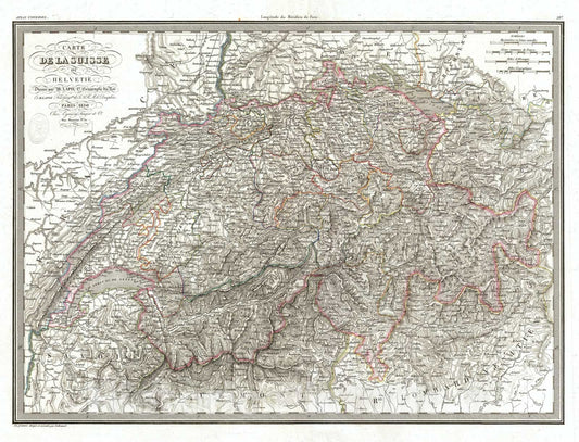 Historic Map : Switzerland, Lapie, 1830, Vintage Wall Art