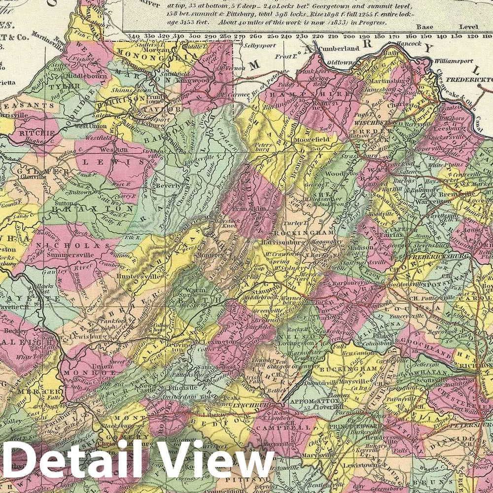 Historic Map : Virginia "with West Virginia", Mitchell, 1854, Vintage Wall Art