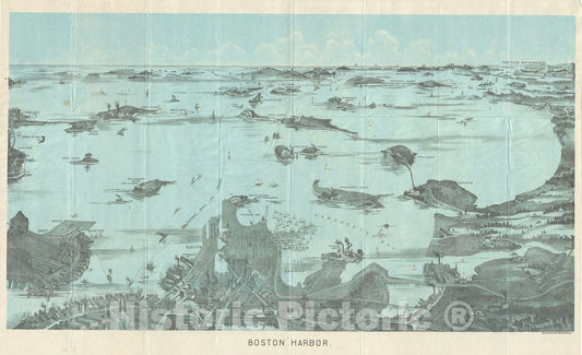 Historic Map : Boston Harbor, Boston, Massachusetts, Walker, 1925, Vintage Wall Art