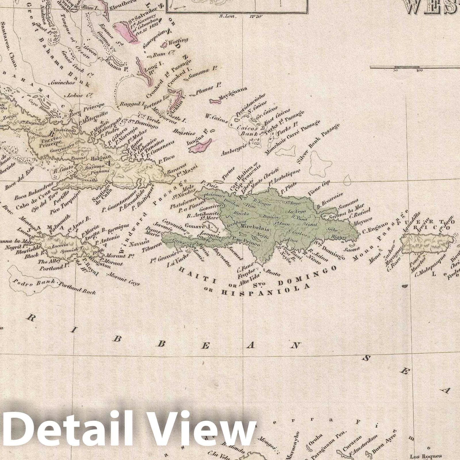 Historic Map : The West Indies, BraArtd, 1846, Vintage Wall Art