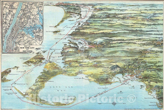 Historic Map : Joy Line: Boston, Cape Cod, New York, Walker, 1905, Vintage Wall Art