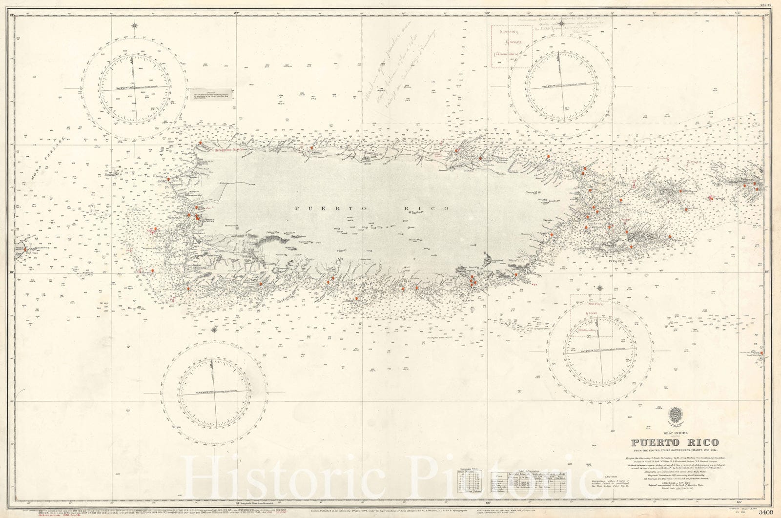 Historic Map : Puerto Rico w/ interesting notations, 1950, Vintage Wall Art