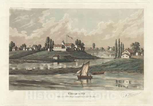 Historic Map : View 'Chicago in 1831', Raoul Varin, 1929, Vintage Wall Art